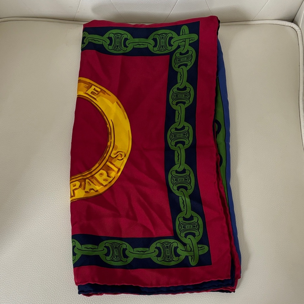 Celine Red and Blue Scarf with Gold Accents - Picture 7 of 8